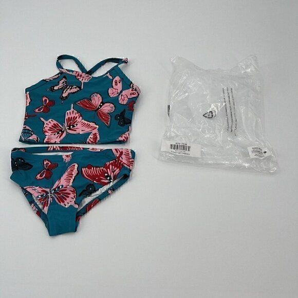 New Hanna Andersson Teal Aqua Butterfly Tankini Swimsuit 2pc Size 90 Girls 3T - Picture 1 of 6